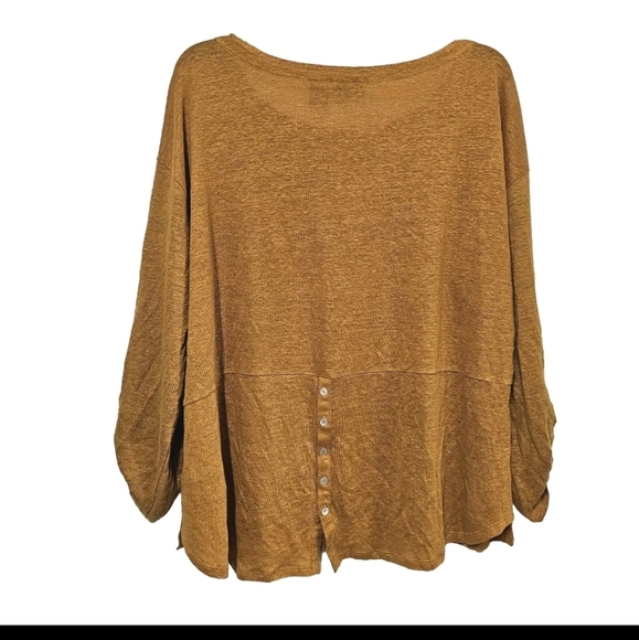 Adrienne Vittadini 100% Linen  Large Mustard Yellow Pull Over Oversized Sweater - Picture 2 of 12